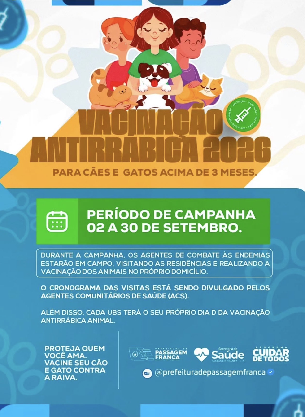 Passagem Franca realiza Campanha de Vacinação Antirrábica 2026